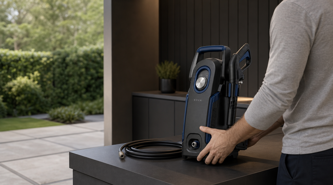 KOVA AquaJet Portable Cordless Pressure Washer in use